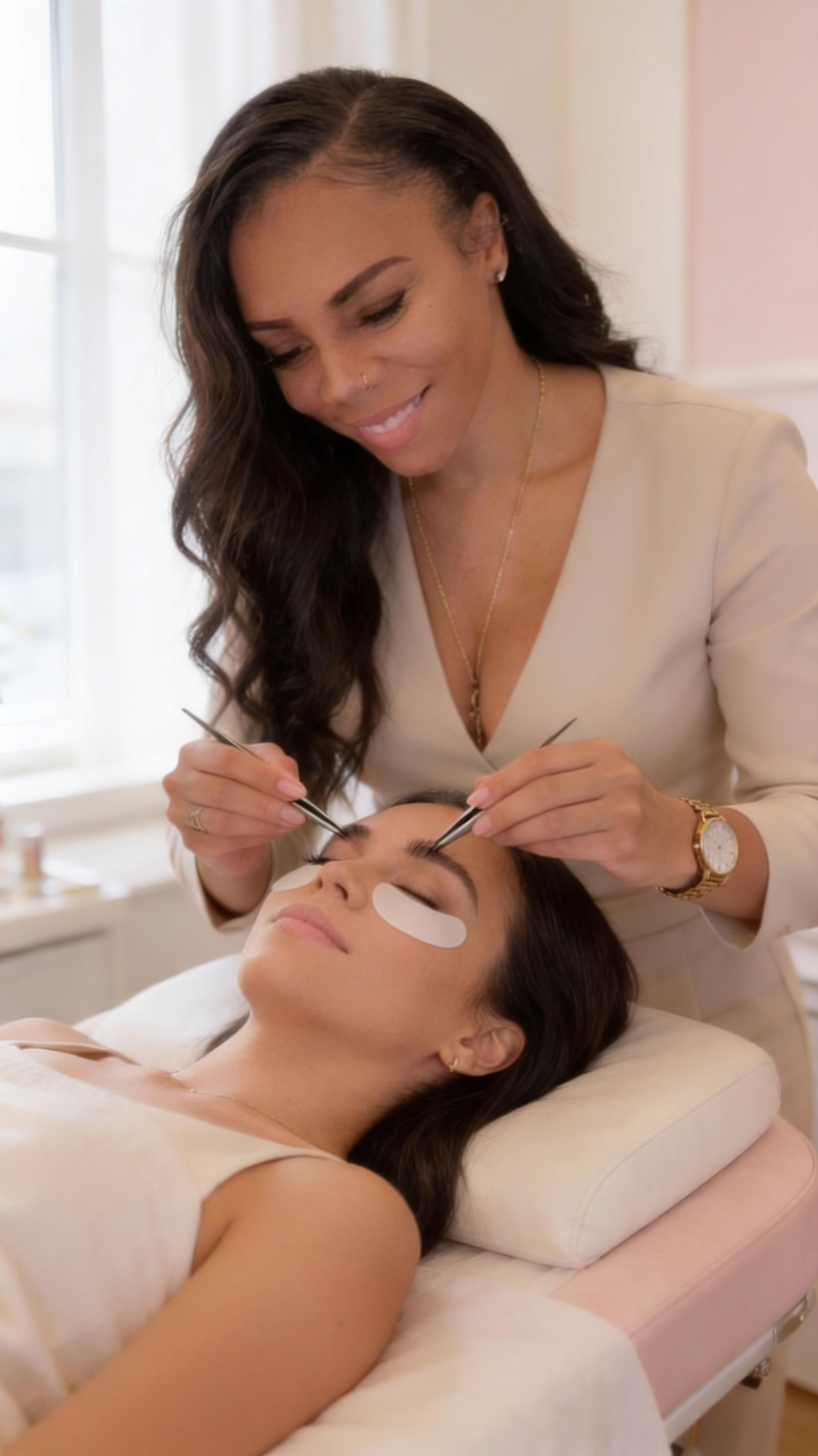 Christina training a student on a live model